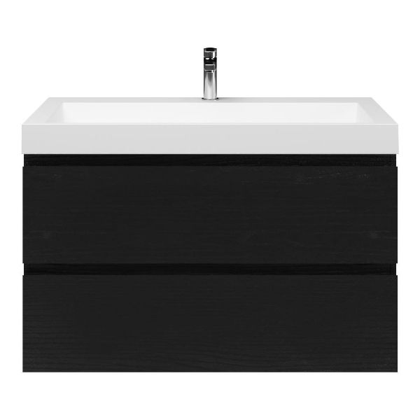 Zoutelande badmeubel 100 cm zwart mat eiken met quartz Haamstede-q wastafel wit mat