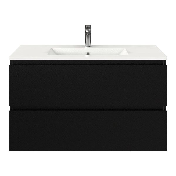 Zoutelande badmeubel 100 cm zwart mat met keramische Huisduinen wastafel wit glans