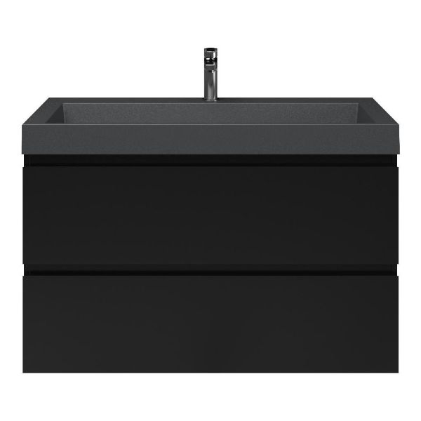 Zoutelande badmeubel 100 cm zwart mat met polystone Haamstede wastafel grijs mat