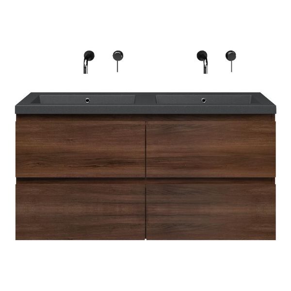 Zoutelande badmeubel 120 cm walnoot met quartz Cadzand-Q wastafel grijs mat