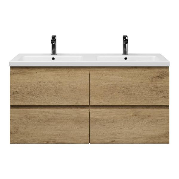Zoutelande badmeubel 120 cm warm eiken met keramische Dishoek wastafel wit mat