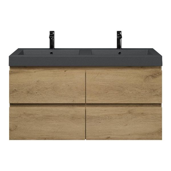 Zoutelande badmeubel 120 cm warm eiken met quartz Cadzand-Q wastafel grijs mat