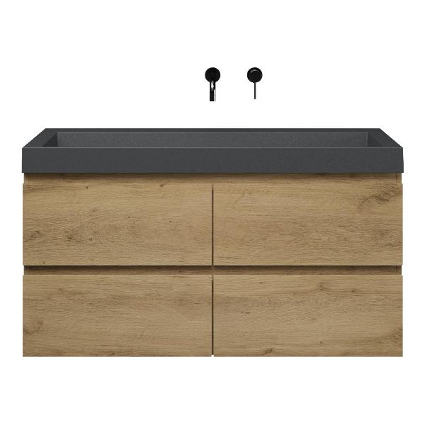 Zoutelande badmeubel 120 cm warm eiken met quartz Haamstede-q wastafel grijs mat