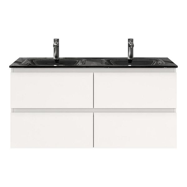 Zoutelande badmeubel 120 cm wit hoogglans met glazen Glass wastafel zwart mat