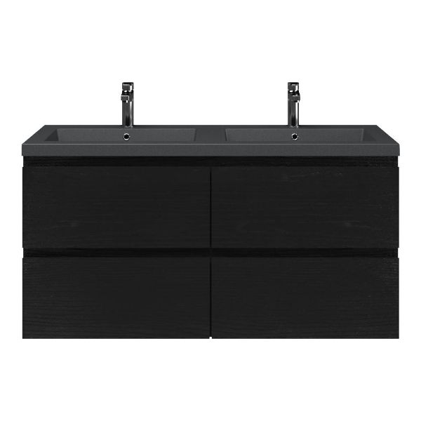 Zoutelande badmeubel 120 cm zwart mat eiken met polystone Cadzand wastafel grijs mat