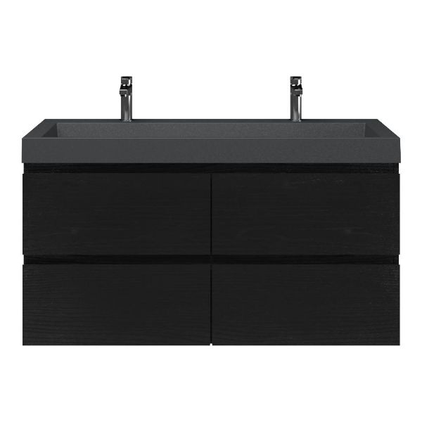 Zoutelande badmeubel 120 cm zwart mat eiken met polystone Haamstede wastafel grijs mat