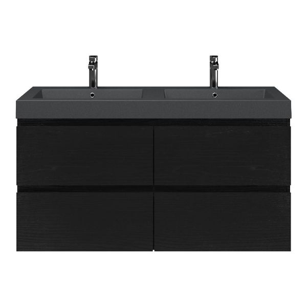 Zoutelande badmeubel 120 cm zwart mat eiken met quartz Cadzand-Q wastafel grijs mat