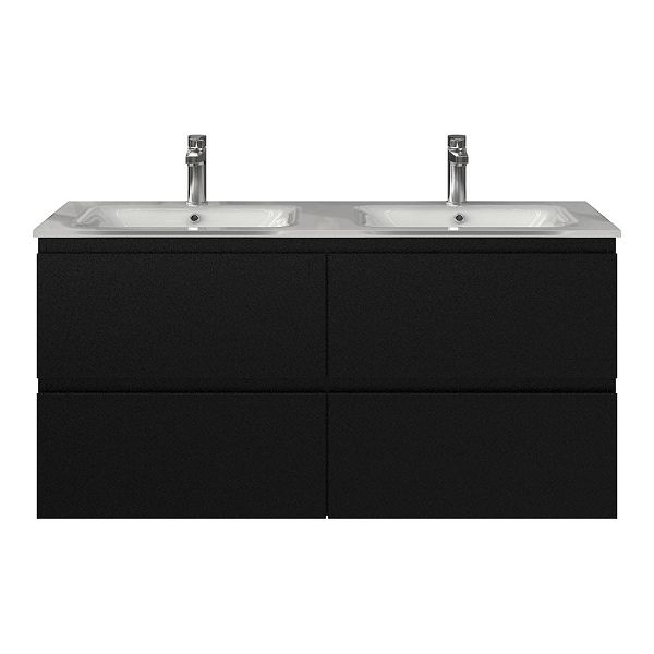 Zoutelande badmeubel 120 cm zwart mat met glazen Glass wastafel wit glans