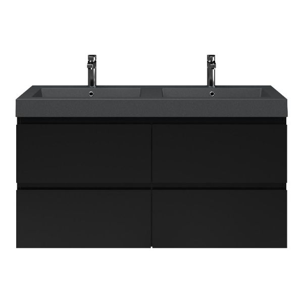 Zoutelande badmeubel 120 cm zwart mat met quartz Cadzand-Q wastafel grijs mat