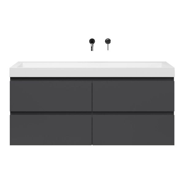 Zoutelande badmeubel 140 cm antraciet mat met polystone Haamstede wastafel wit glans