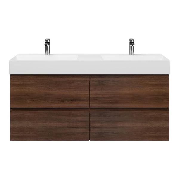 Zoutelande badmeubel 140 cm walnoot met keramische Marken wastafel wit glans