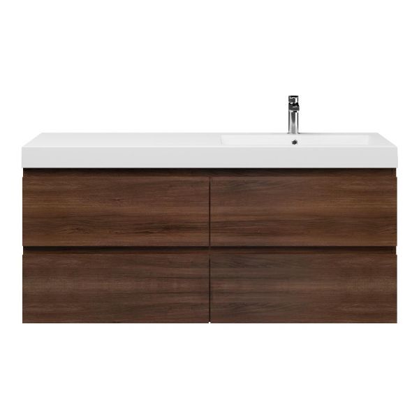 Zoutelande badmeubel 140 cm walnoot met polystone Cadzand wastafel wit glans