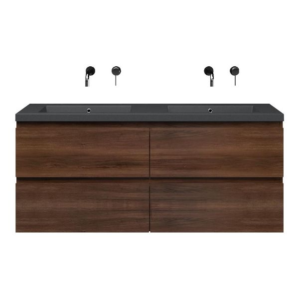 Zoutelande badmeubel 140 cm walnoot met quartz Cadzand-Q wastafel grijs mat