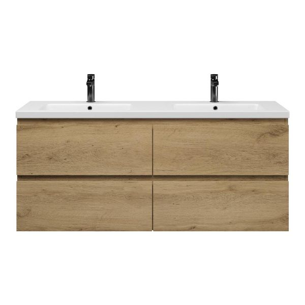 Zoutelande badmeubel 140 cm warm eiken met keramische Dishoek wastafel wit mat