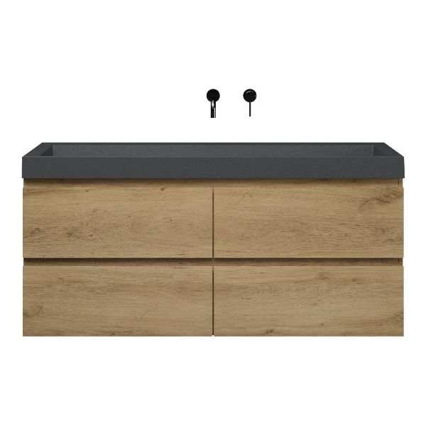 Zoutelande badmeubel 140 cm warm eiken met quartz Haamstede-q wastafel grijs mat