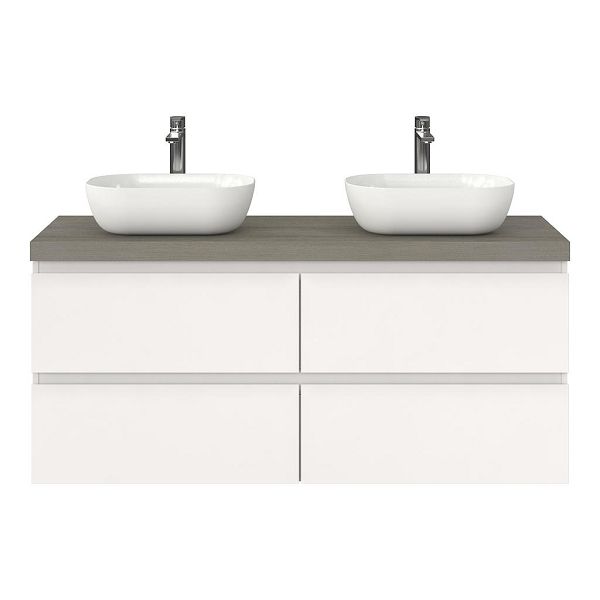 Zoutelande badmeubel 140 cm wit hoogglans met afdekblad 5 cm eiken licht grijs