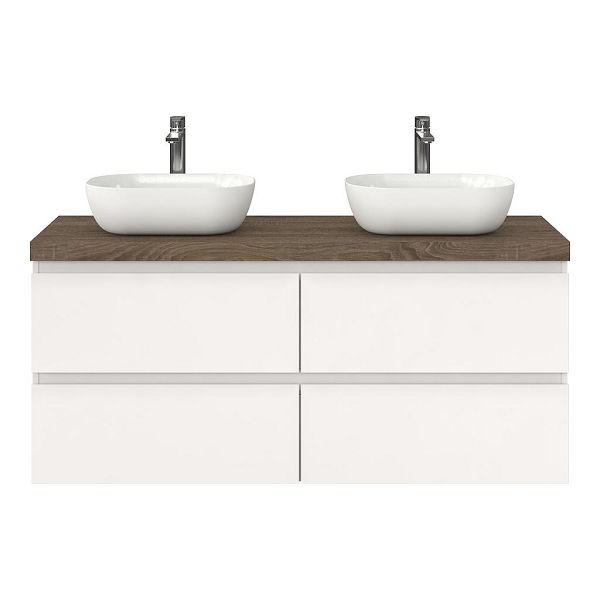 Zoutelande badmeubel 140 cm wit hoogglans met afdekblad 5 cm eiken donker
