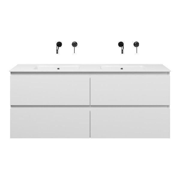 Zoutelande badmeubel 140 cm wit mat met keramische Callantsoog wastafel wit glans