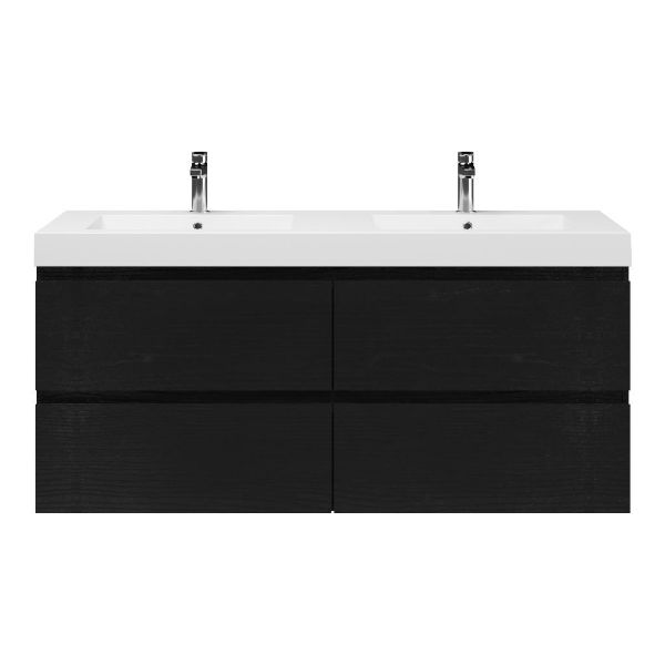 Zoutelande badmeubel 140 cm zwart mat eiken met polystone Cadzand wastafel wit glans