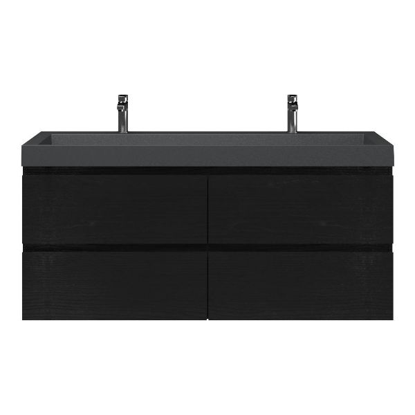 Zoutelande badmeubel 140 cm zwart mat eiken met polystone Haamstede wastafel grijs mat