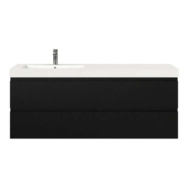 Zoutelande badmeubel 160 cm mat zwart met enkele polystone Cadzand wastafel links wit glans