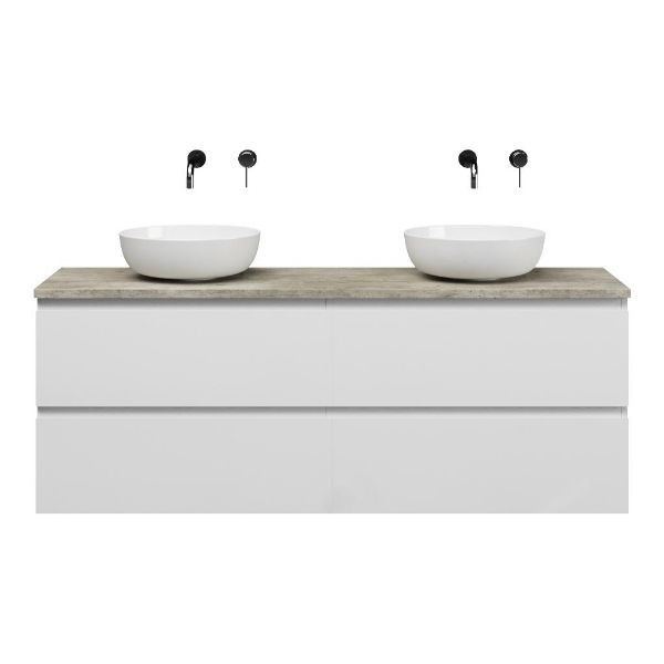 Zoutelande badmeubel 160 cm wit hoogglans met afdekblad 2,5 cm steigerhout licht grijs