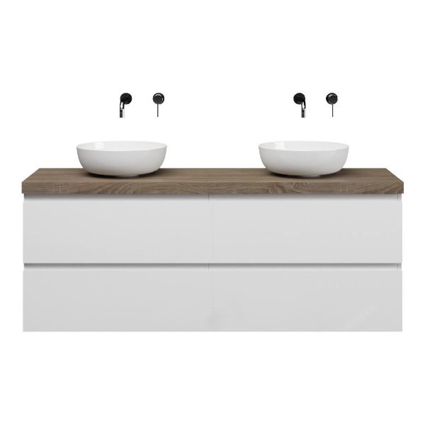 Zoutelande badmeubel 160 cm wit hoogglans met afdekblad 5 cm donker eiken
