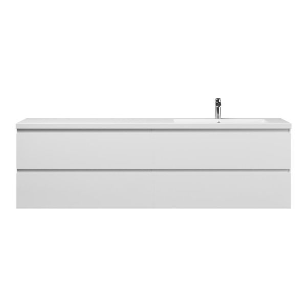 Zoutelande badmeubel 200 cm hoogglans wit met enkele quartz Cadzand-q wastafel rechts wit mat