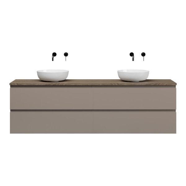 Zoutelande badmeubel 200 cm taupe met afdekblad 2,5 cm donker eiken