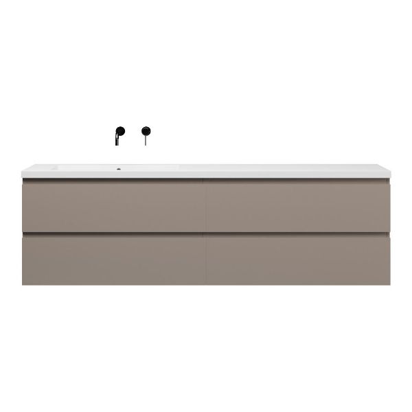 Zoutelande badmeubel 200 cm taupe met enkele polystone Cadzand wastafel links wit glans