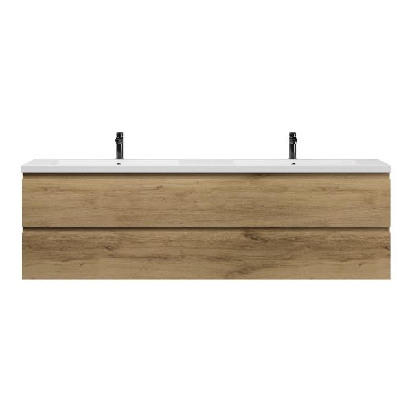 Zoutelande badmeubel 200 cm warm eiken met dubbele polystone Cadzand wastafel wit mat