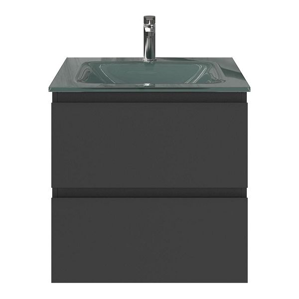 Zoutelande badmeubel 60 cm antraciet mat met glazen Glass wastafel zilvergrijs