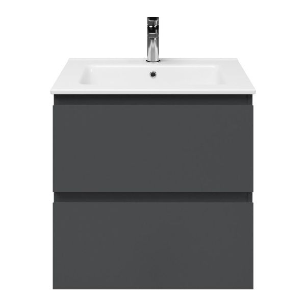 Zoutelande badmeubel 60 cm antraciet mat met keramische Callantsoog wastafel wit glans, 1 kraangat