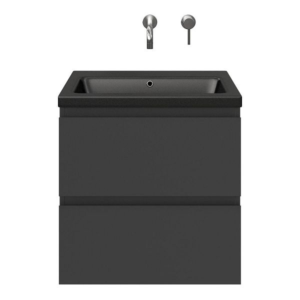Zoutelande badmeubel 60 cm antraciet mat met keramische Dishoek wastafel zwart mat, zonder kraangat
