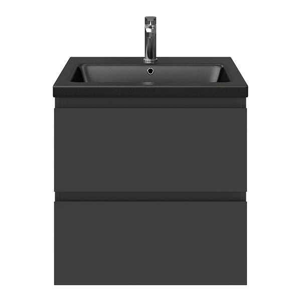 Zoutelande badmeubel 60 cm antraciet mat met keramische Dishoek wastafel zwart mat, 1 kraangat