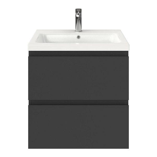 Zoutelande badmeubel 60 cm antraciet mat met keramische Dishoek wastafel wit glans, 1 kraangat