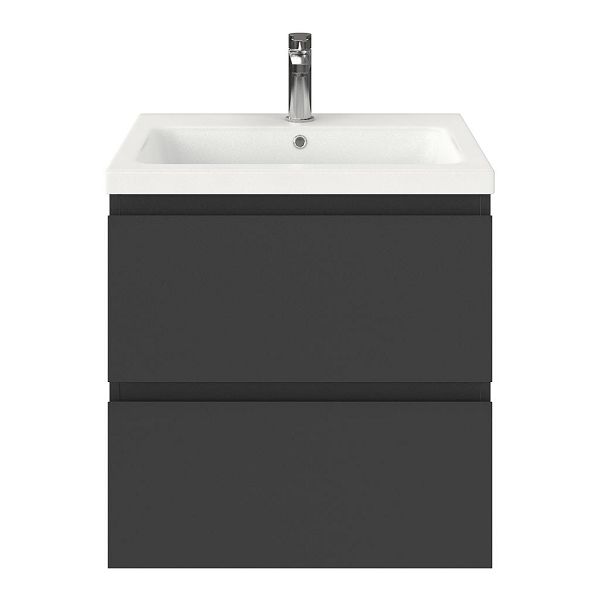 Zoutelande badmeubel 60 cm antraciet mat met keramische Dishoek wastafel wit mat, 1 kraangat