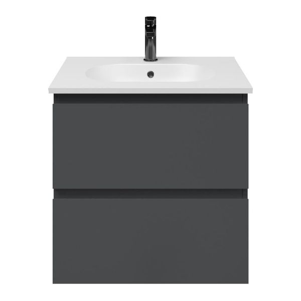 Zoutelande badmeubel 60 cm antraciet mat met keramische Ellemeet wastafel wit mat