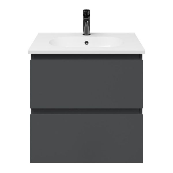 Zoutelande badmeubel 60 cm antraciet mat met keramische Ellemeet wastafel wit glans