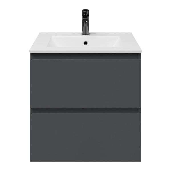 Zoutelande badmeubel 60 cm antraciet mat met keramische Huisduinen wastafel wit mat