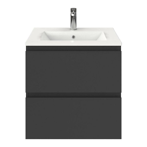 Zoutelande badmeubel 60 cm antraciet mat met keramische Huisduinen wastafel wit glans
