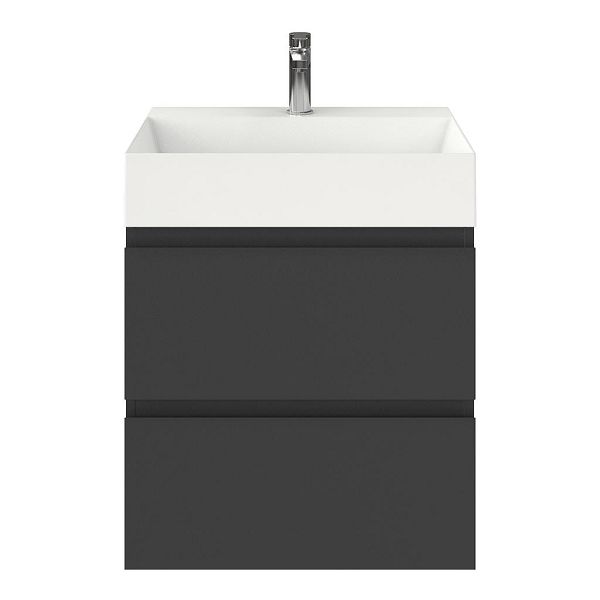Zoutelande badmeubel 60 cm antraciet mat met keramische Marken wastafel wit glans, 1 kraangat