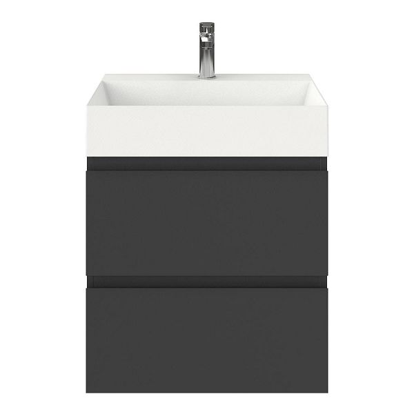 Zoutelande badmeubel 60 cm antraciet mat met keramische Marken wastafel wit mat, 1 kraangat