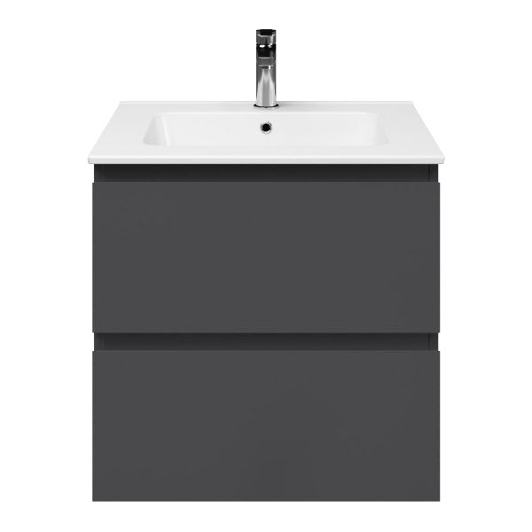 Zoutelande badmeubel 60 cm antraciet mat met keramische Quadra wastafel wit glans