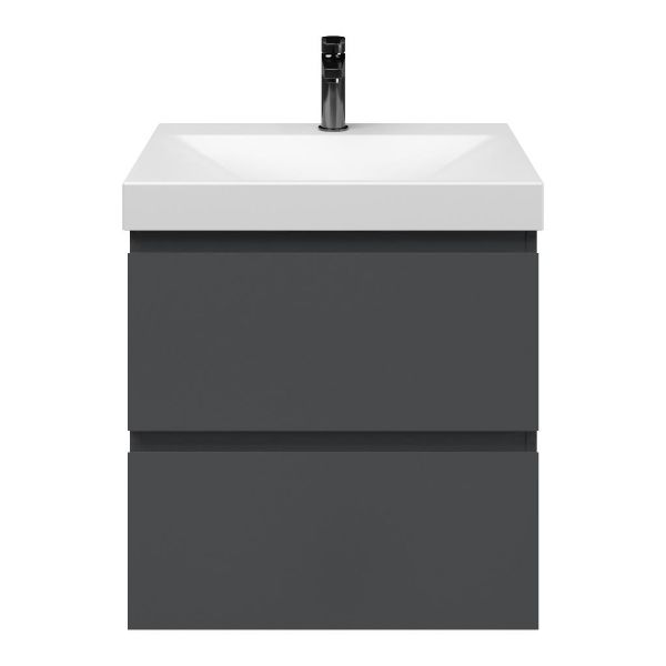 Zoutelande badmeubel 60 cm antraciet mat met keramische Rockanje wastafel wit mat, 1 kraangat