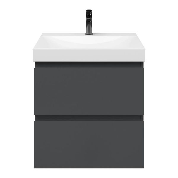 Zoutelande badmeubel 60 cm antraciet mat met keramische Rockanje wastafel wit glans, 1 kraangat
