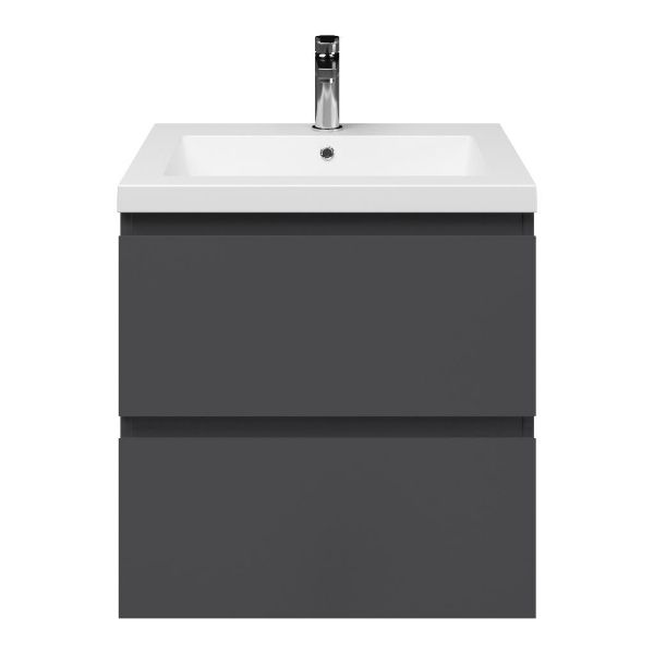 Zoutelande badmeubel 60 cm antraciet mat met polystone Cadzand wastafel wit mat