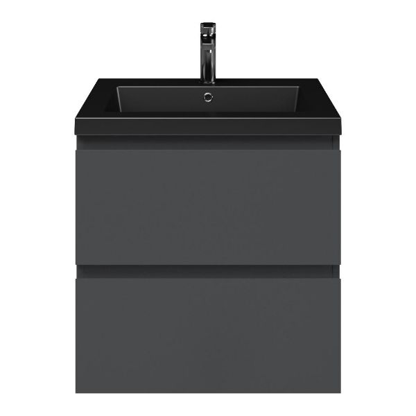 Zoutelande badmeubel 60 cm antraciet mat met polystone Cadzand wastafel zwart mat, 1 kraangat