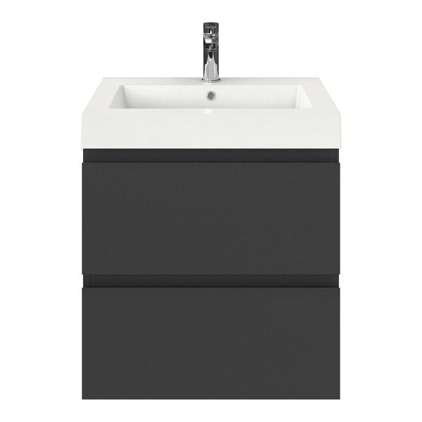 Zoutelande badmeubel 60 cm antraciet mat met polystone Cadzand wastafel wit glans, 1 kraangat, 66 cm hoog