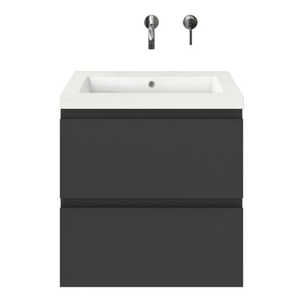 Zoutelande badmeubel 60 cm antraciet mat met polystone Cadzand wastafel wit glans, zonder kraangat, 62 cm hoog